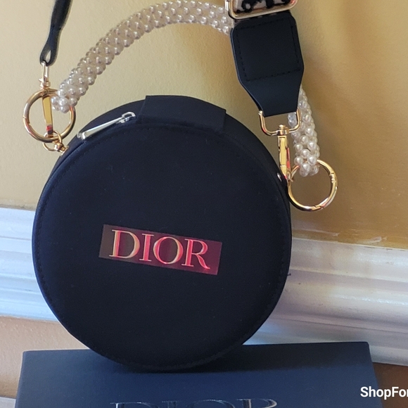 💥💥 Dior Vanity Pouch Makeup Case with inner mirror Black circular 15×7c - Picture 15 of 15